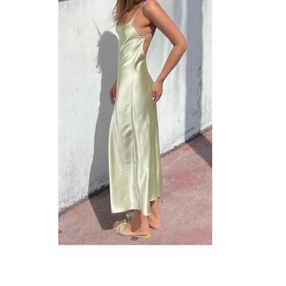 Zara Sleeveless Slip Midi Satin Dress Sage Green Womens Small Open Back Formal - Picture 1 of 8